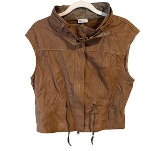 Brunello Cucinelli Genuine Cognac Leather Vest Size 44 8-10 Made In Italy Luxury